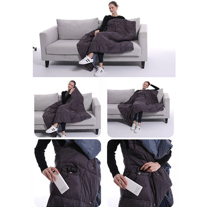 Oversized Hooded Throw Blanket with Sleeves and Foot Pocket Gray Wearable Wrap for Couch Reading TV Lounging