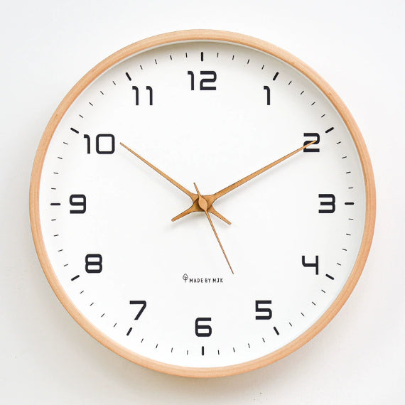 Silent Wood Wall Clock Quartz Movement 10 or 12 Inch Diameter Minimalist Home Decor Timepiece for Living Room Bedroom Office