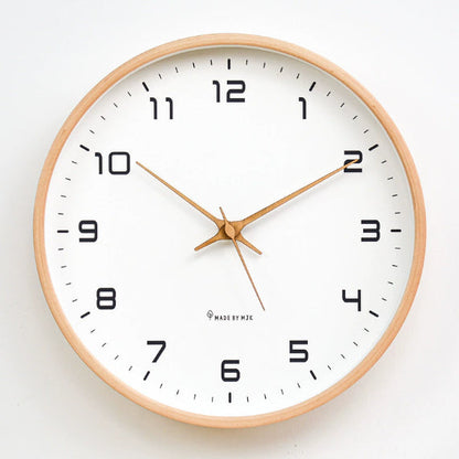 Silent Wood Wall Clock Quartz Movement 10 or 12 Inch Diameter Minimalist Home Decor Timepiece for Living Room Bedroom Office