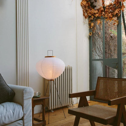 Tall Paper Lantern Floor Lamp with Metal Base for Bedrooms & Living Rooms | Soft Warm Glow | East Asian Minimalist Standing Light for Cozy R