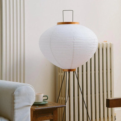 Tall Paper Lantern Floor Lamp with Metal Base for Bedrooms & Living Rooms | Soft Warm Glow | East Asian Minimalist Standing Light for Cozy R