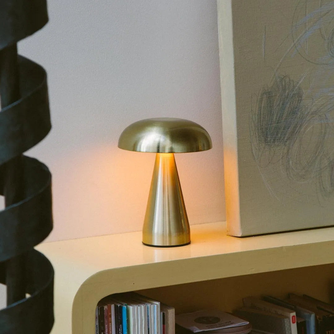 Cordless Rechargeable Touch Lamp 8.5 in Brushed Metal for Bedside Nightstand Patio Dining Table 3 Brightness Levels USB-C Portable Ambient L
