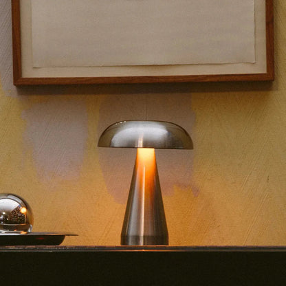 Cordless Touch Lamp Metal Rechargeable 8.5 in Portable Light Indoor Outdoor Patio Dining Bedside Nightstand Ambient USB-C 3 Brightness Level