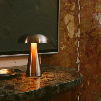 Cordless Touch Lamp Metal Rechargeable 8.5 in Portable Light Indoor Outdoor Patio Dining Bedside Nightstand Ambient USB-C 3 Brightness Level