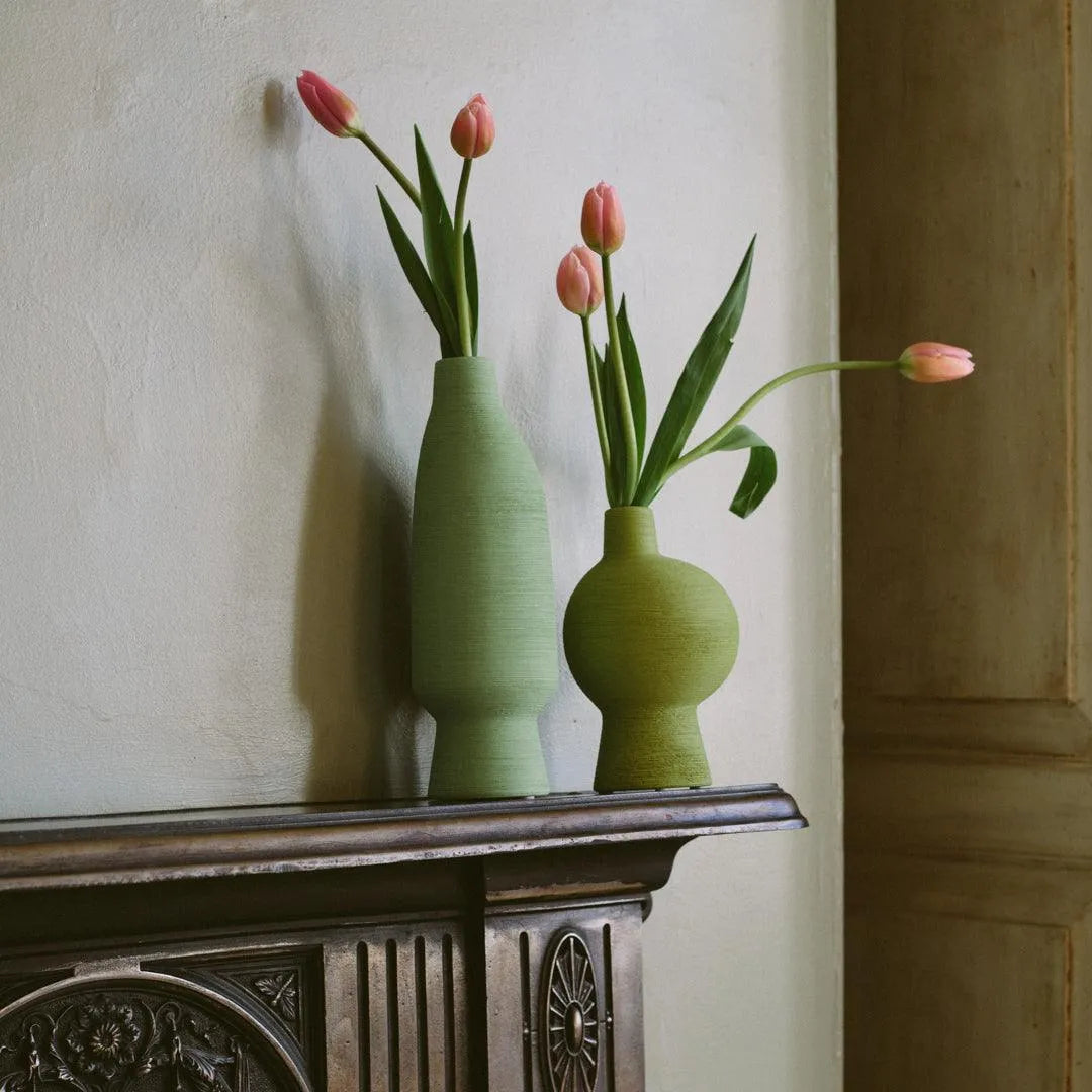 Ceramic Vessel 11.8 Inches Tall Green Artisan Home Accent Mantel Decor Sculptural Pottery for Shelf Console Table Centerpiece