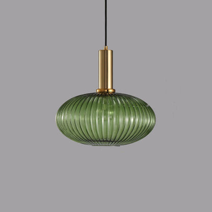 Ribbed Glass Cylinder Hanging Fixture Single-Bulb Suspension Lamp for Kitchen Island Dining Room Entryway