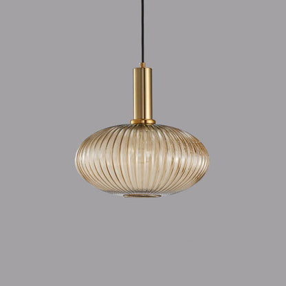 Ribbed Glass Cylinder Hanging Fixture Single-Bulb Suspension Lamp for Kitchen Island Dining Room Entryway