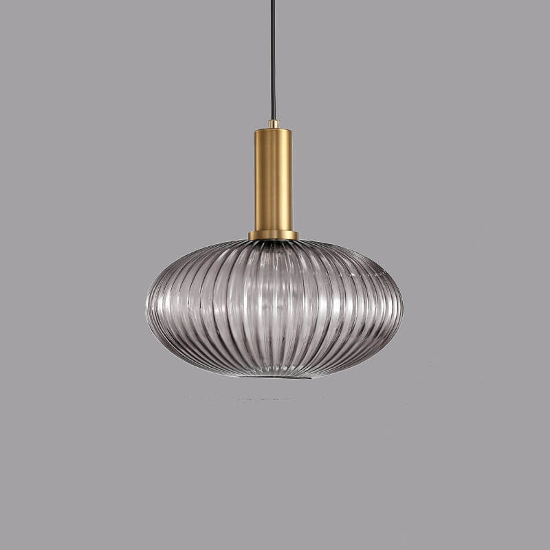 Ribbed Glass Cylinder Hanging Fixture Single-Bulb Suspension Lamp for Kitchen Island Dining Room Entryway