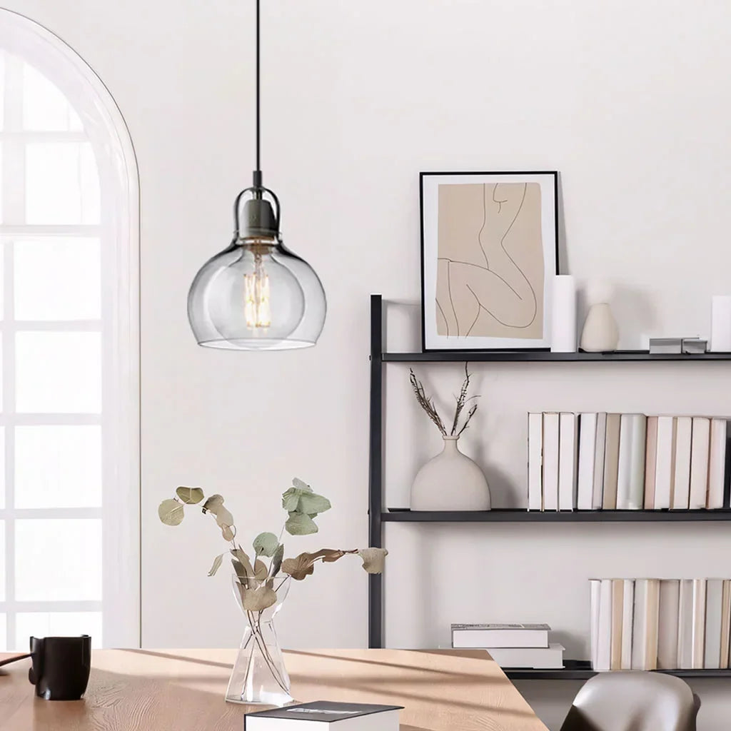 Hanging Ceiling Light Fixture Glass Globe 8 Inch Diameter Ambient Glow for Kitchen Island Entryway Hallway Bedside Nook E27 Socket 40W