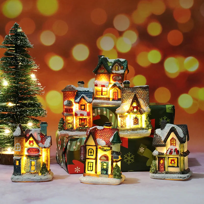 Caldara Christmas Village Set - Hand-Painted Houses with LED Lighting
