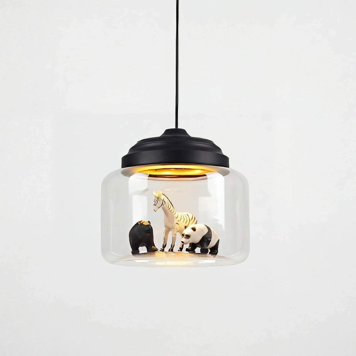 Kids Room Glass Hanging Lamp 8.7 Inches Round Ceiling Light with Fun Animal Characters Nursery Fixture Bedroom Decor for Children Playroom L