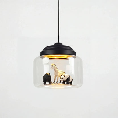 Kids Room Glass Hanging Lamp 8.7 Inches Round Ceiling Light with Fun Animal Characters Nursery Fixture Bedroom Decor for Children Playroom L