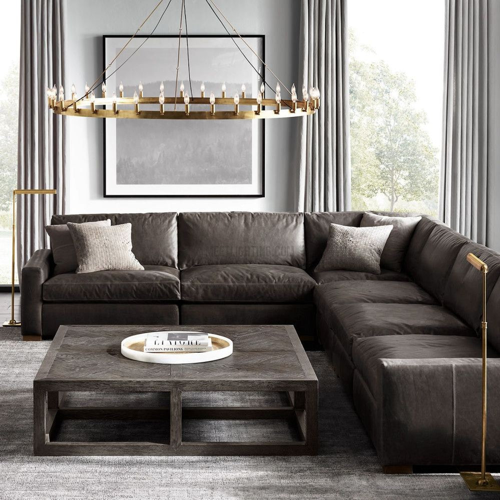 Circular Iron Ring Chandelier with Candelabra Bulbs – Statement Lighting for High Ceilings – 5 Diameter Options from 27" to 73"