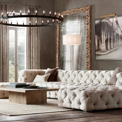 Circular Iron Ring Chandelier with Candelabra Bulbs – Statement Lighting for High Ceilings – 5 Diameter Options from 27" to 73"