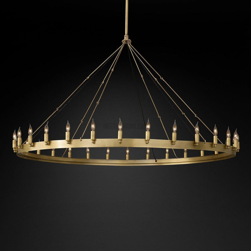 Circular Iron Ring Chandelier with Candelabra Bulbs – Statement Lighting for High Ceilings – 5 Diameter Options from 27" to 73"