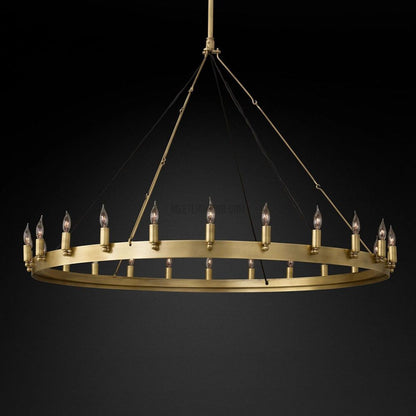 Circular Iron Ring Chandelier with Candelabra Bulbs – Statement Lighting for High Ceilings – 5 Diameter Options from 27" to 73"