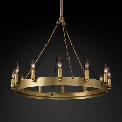 Circular Iron Ring Chandelier with Candelabra Bulbs – Statement Lighting for High Ceilings – 5 Diameter Options from 27" to 73"