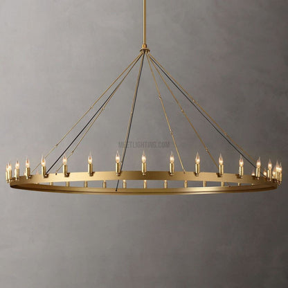 Circular Iron Ring Chandelier with Candelabra Bulbs – Statement Lighting for High Ceilings – 5 Diameter Options from 27" to 73"