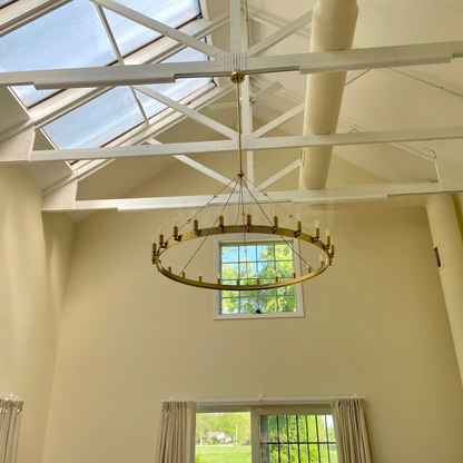 Circular Iron Ring Chandelier with Candelabra Bulbs – Statement Lighting for High Ceilings – 5 Diameter Options from 27" to 73"