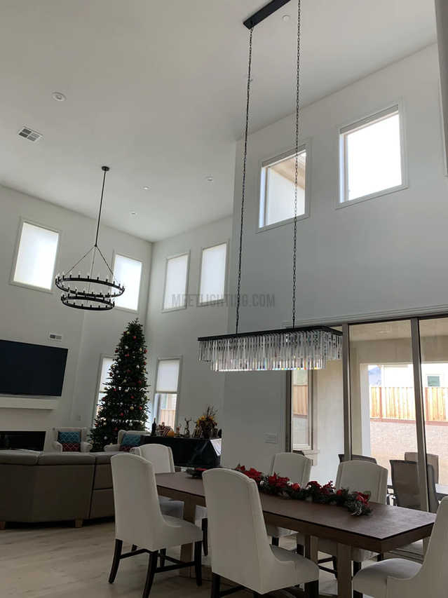 Two-Tier Industrial Chandelier with Filament Bulbs – Iron Angle Frame for Dining Room, Foyer & Living Space