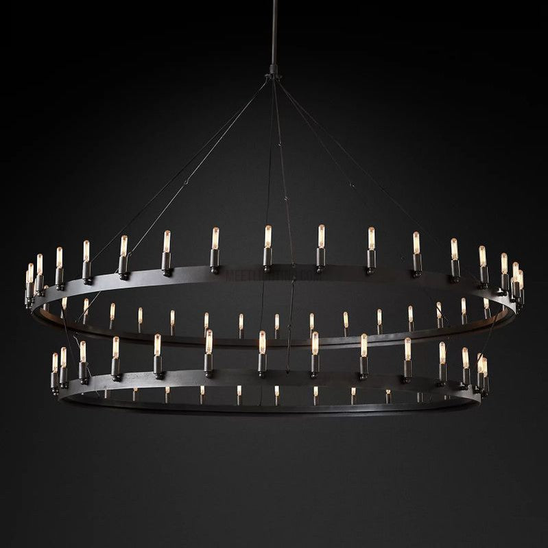 Two-Tier Industrial Chandelier with Filament Bulbs – Iron Angle Frame for Dining Room, Foyer & Living Space