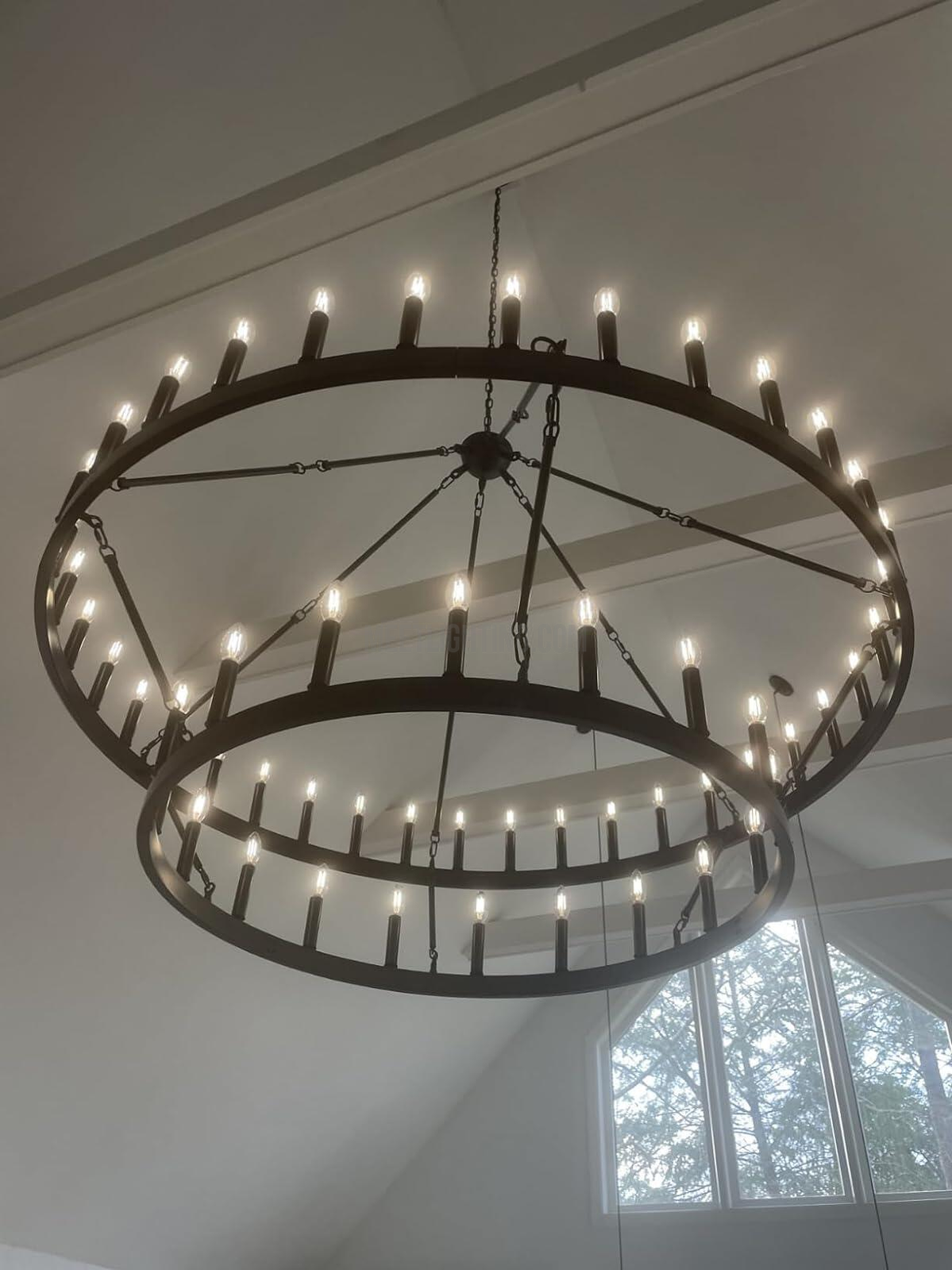 Two-Tier Industrial Chandelier with Filament Bulbs – Iron Angle Frame for Dining Room, Foyer & Living Space