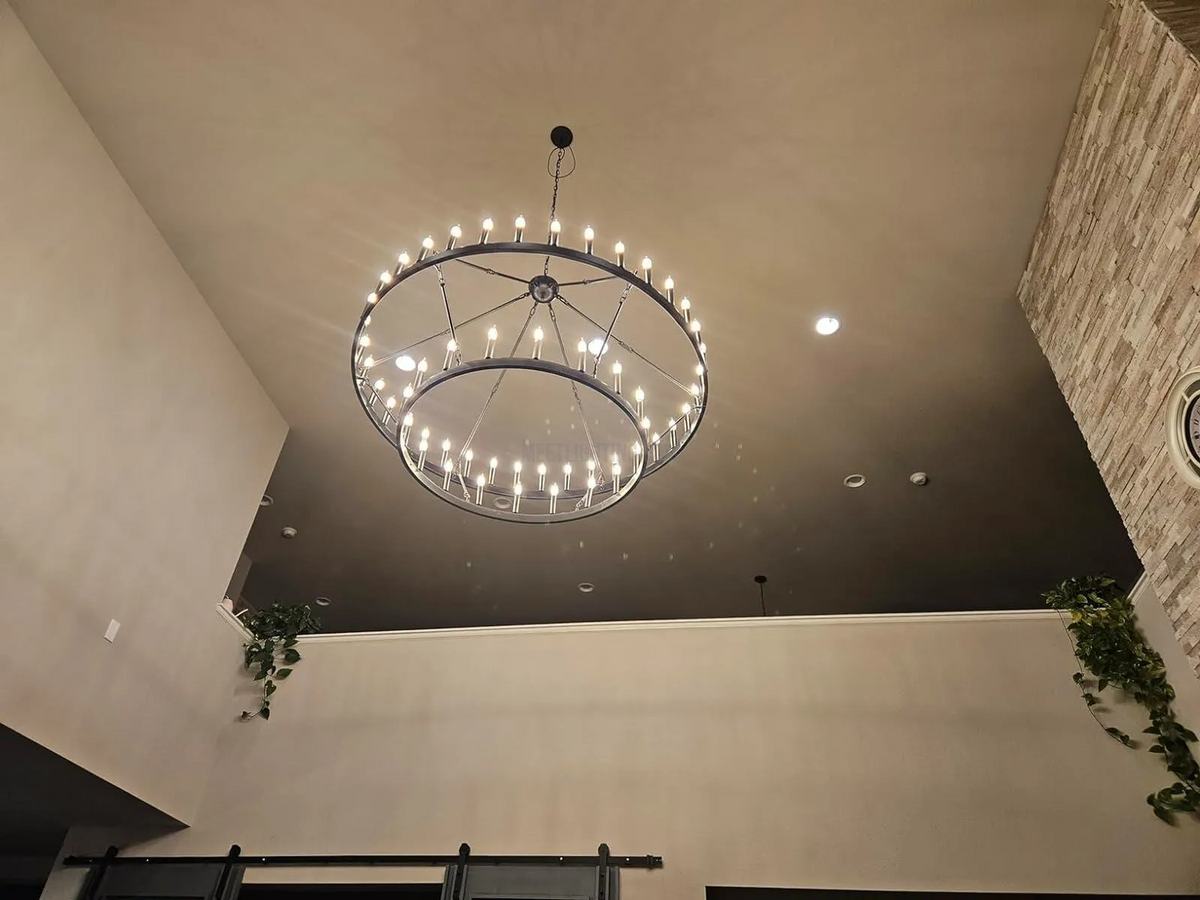 Two-Tier Industrial Chandelier with Filament Bulbs – Iron Angle Frame for Dining Room, Foyer & Living Space