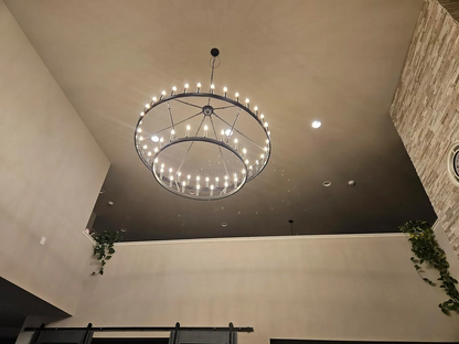 Two-Tier Industrial Chandelier with Filament Bulbs – Iron Angle Frame for Dining Room, Foyer & Living Space