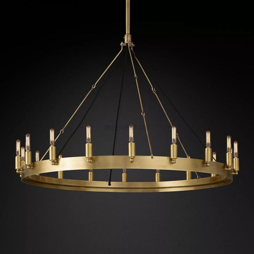 Industrial Round Iron Chandelier with Vintage Filament Bulbs for Dining Room & Foyer