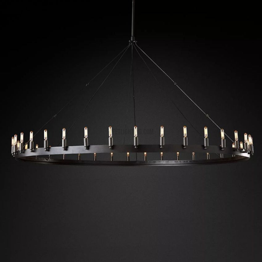 Industrial Round Iron Chandelier with Vintage Filament Bulbs for Dining Room & Foyer
