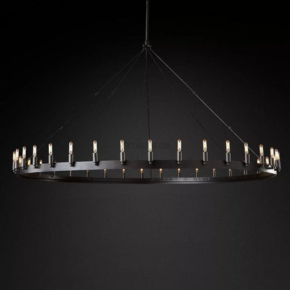 Industrial Round Iron Chandelier with Vintage Filament Bulbs for Dining Room & Foyer