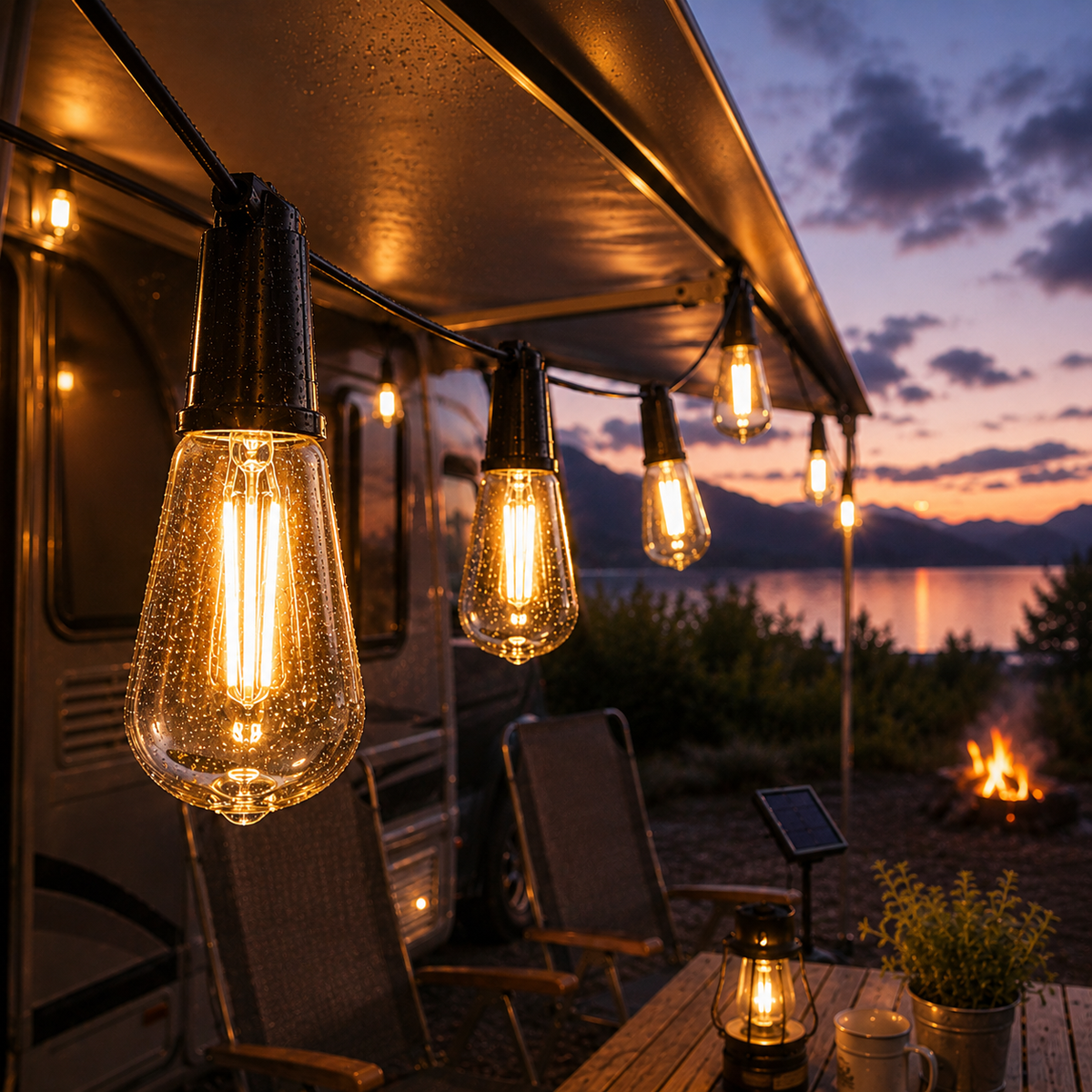 Solar-Powered Outdoor String Lights with Edison Bulbs for Camping, Patio & Garden – 33 ft Waterproof LED Decor