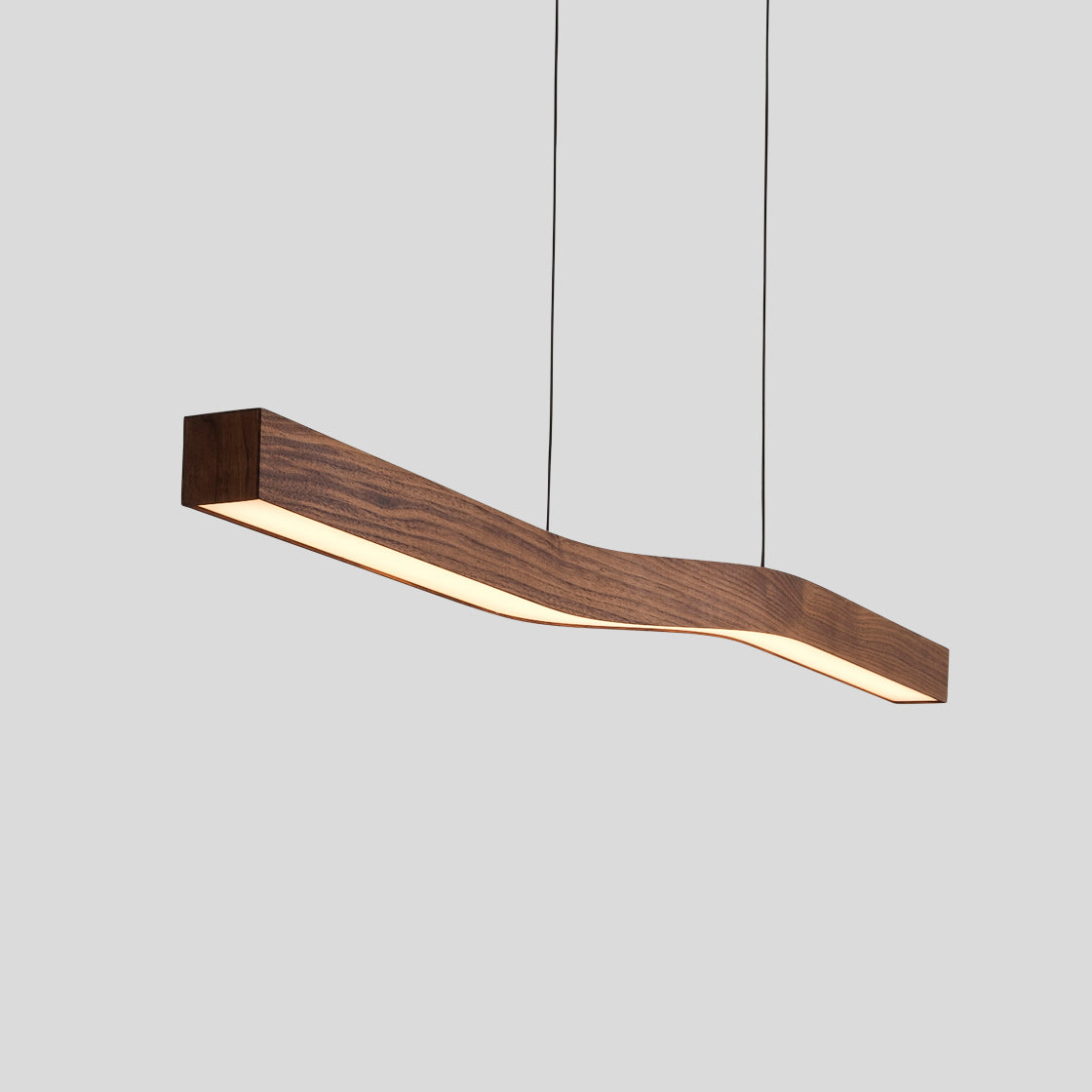 Modern Wave Pendant Light with Walnut-Finish Metal Frame & Dimmable LED for Dining Room Kitchen