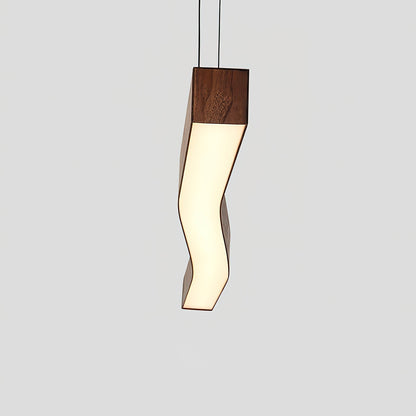 Modern Wave Pendant Light with Walnut-Finish Metal Frame & Dimmable LED for Dining Room Kitchen