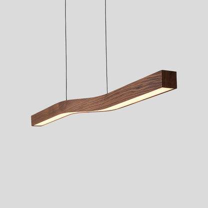 Modern Wave Pendant Light with Walnut-Finish Metal Frame & Dimmable LED for Dining Room Kitchen