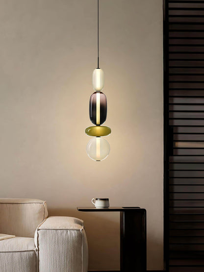 Stacked Glass Orb Hanging Light Fixture for Dining Room Kitchen Island Multi-Color Tinted Ceiling Pendant 30 Inch Height Adjustable Modern A