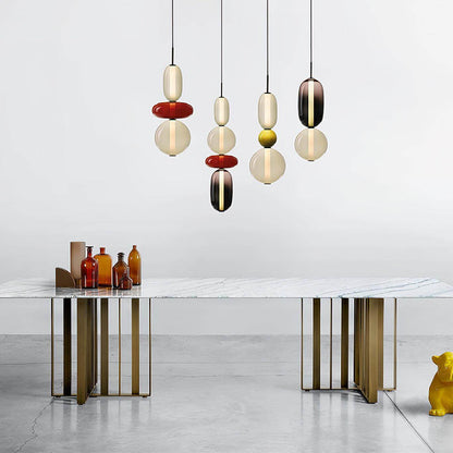 Stacked Glass Orb Hanging Light Fixture for Dining Room Kitchen Island Multi-Color Tinted Ceiling Pendant 30 Inch Height Adjustable Modern A