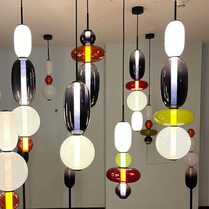 Stacked Glass Orb Hanging Light Fixture for Dining Room Kitchen Island Multi-Color Tinted Ceiling Pendant 30 Inch Height Adjustable Modern A