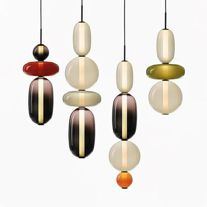 Handblown Glass Drop Pendant LED 7-inch Multi-Color Chandelier Dimmable Ceiling Light Adjustable for Kitchen Island Dining Table Living Room
