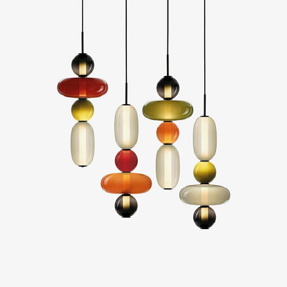 Handblown Glass Drop Pendant LED 7-inch Multi-Color Chandelier Dimmable Ceiling Light Adjustable for Kitchen Island Dining Table Living Room