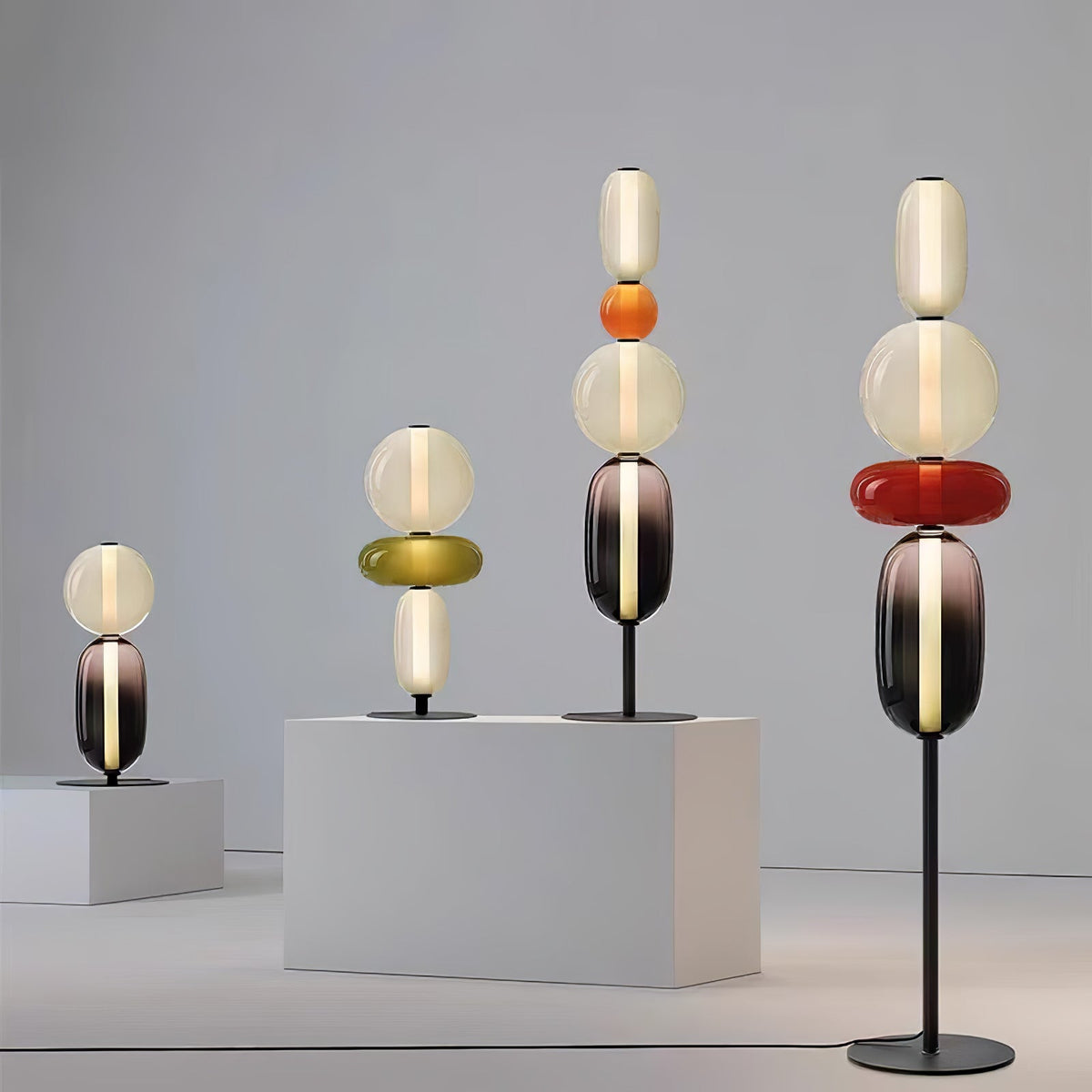 Artisan Glass Standing Lamp 63 in Red White Black Accent Light for Living Room Contemporary Sculptural Décor LED Uplight Statement Piece
