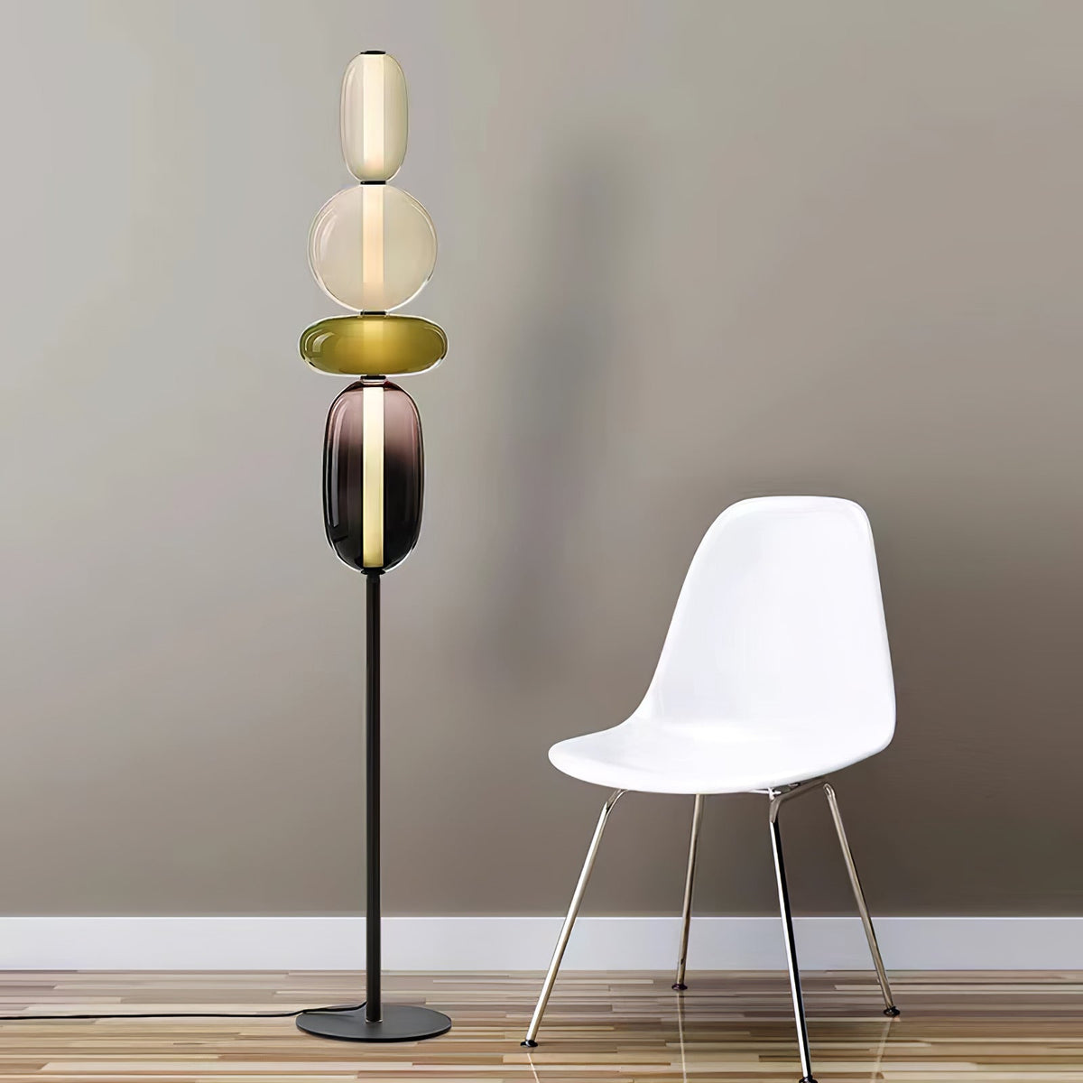 Artisan Glass Standing Lamp 63 in Red White Black Accent Light for Living Room Contemporary Sculptural Décor LED Uplight Statement Piece