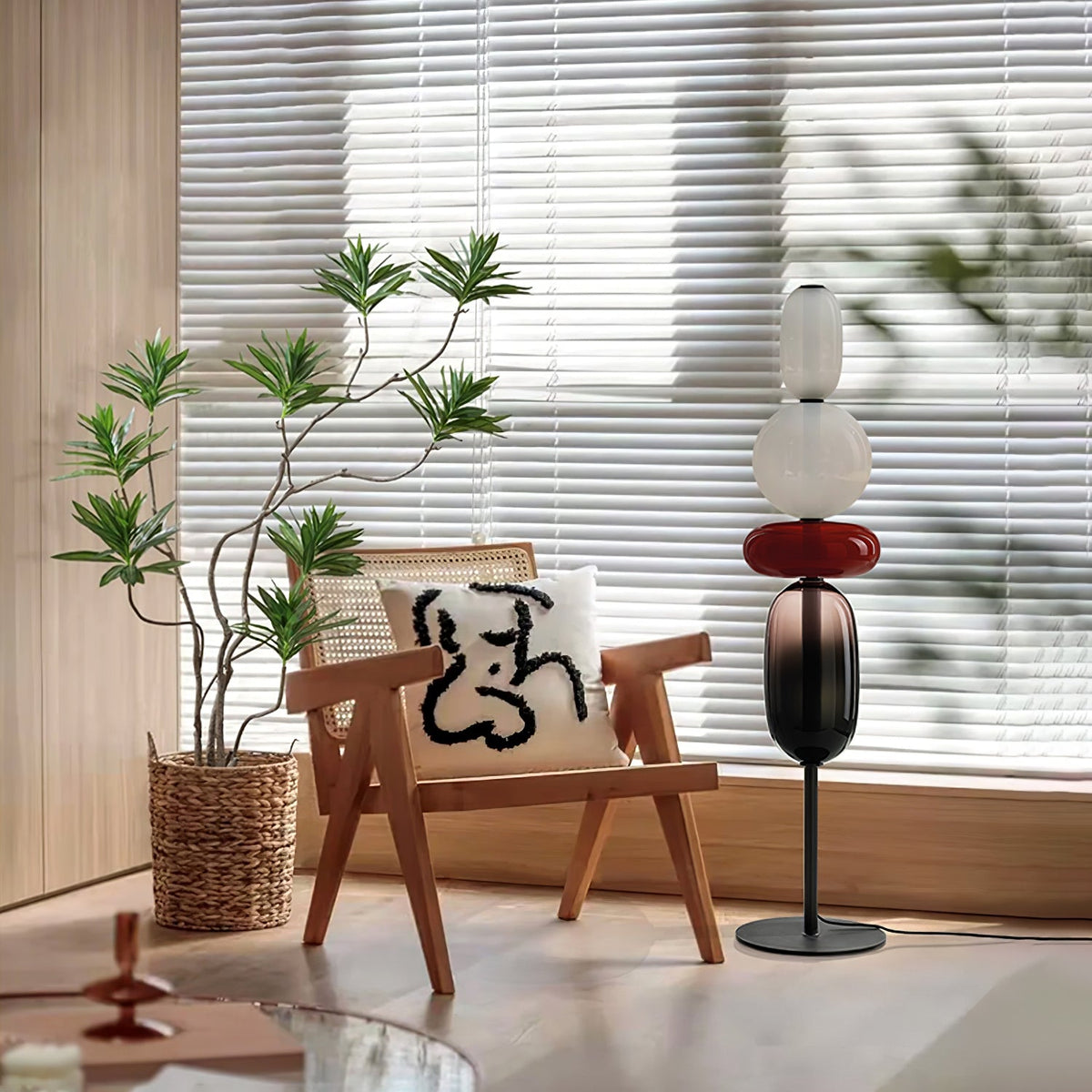 Artisan Glass Standing Lamp 63 in Red White Black Accent Light for Living Room Contemporary Sculptural Décor LED Uplight Statement Piece