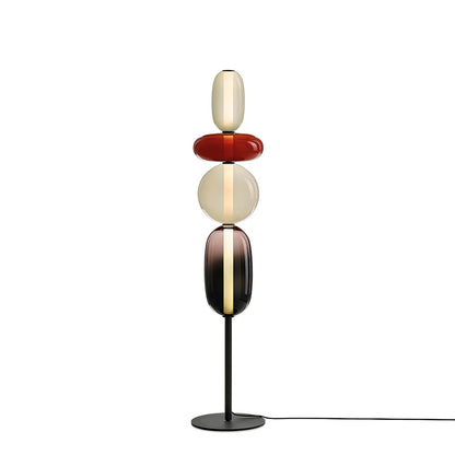 Artisan Glass Standing Lamp 63 in Red White Black Accent Light for Living Room Contemporary Sculptural Décor LED Uplight Statement Piece
