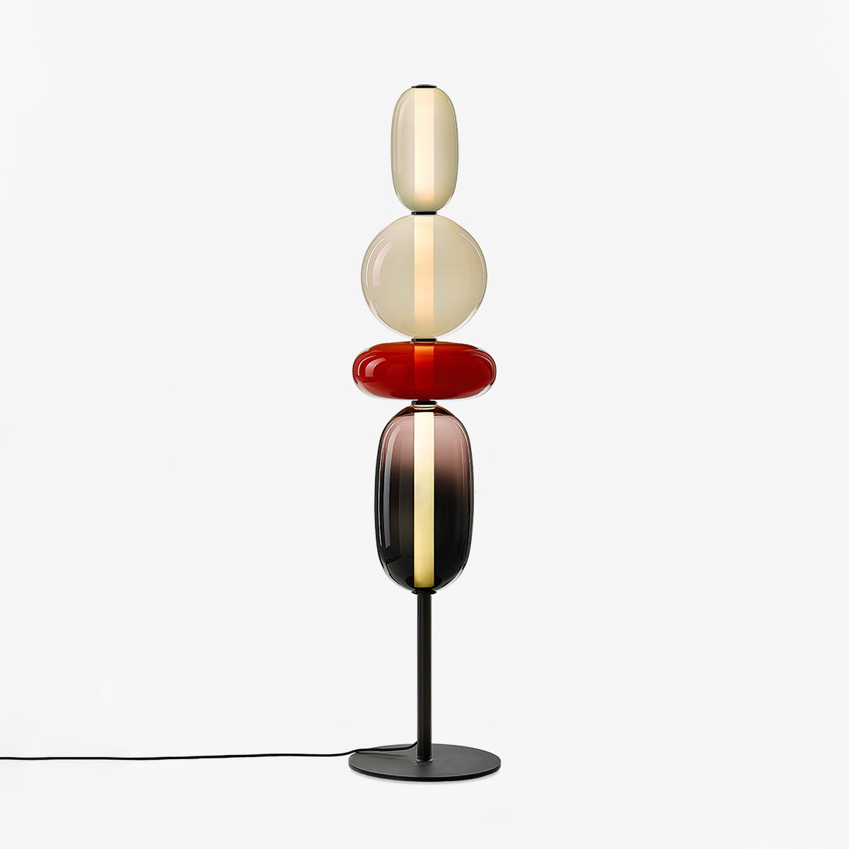 Artisan Glass Standing Lamp 63 in Red White Black Accent Light for Living Room Contemporary Sculptural Décor LED Uplight Statement Piece