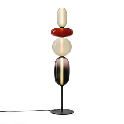Artisan Glass Standing Lamp 63 in Red White Black Accent Light for Living Room Contemporary Sculptural Décor LED Uplight Statement Piece