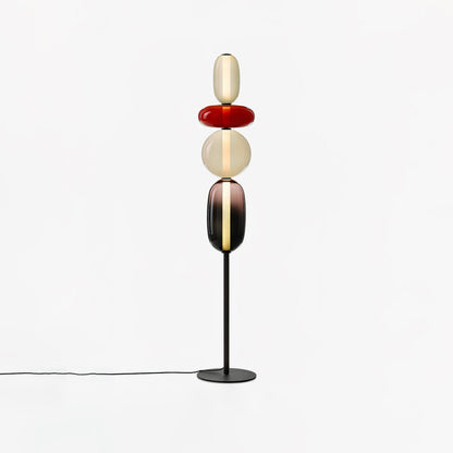 Artisan Glass Standing Lamp 63 in Red White Black Accent Light for Living Room Contemporary Sculptural Décor LED Uplight Statement Piece
