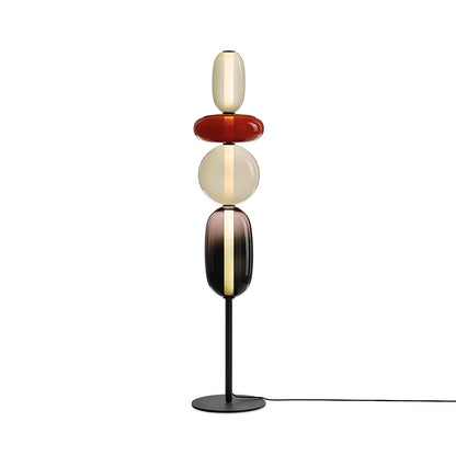 Artisan Glass Standing Lamp 63 in Red White Black Accent Light for Living Room Contemporary Sculptural Décor LED Uplight Statement Piece