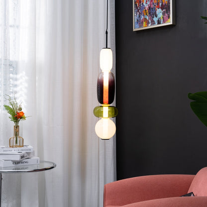 Handblown Glass Drop Pendant LED 7-inch Multi-Color Chandelier Dimmable Ceiling Light Adjustable for Kitchen Island Dining Table Living Room
