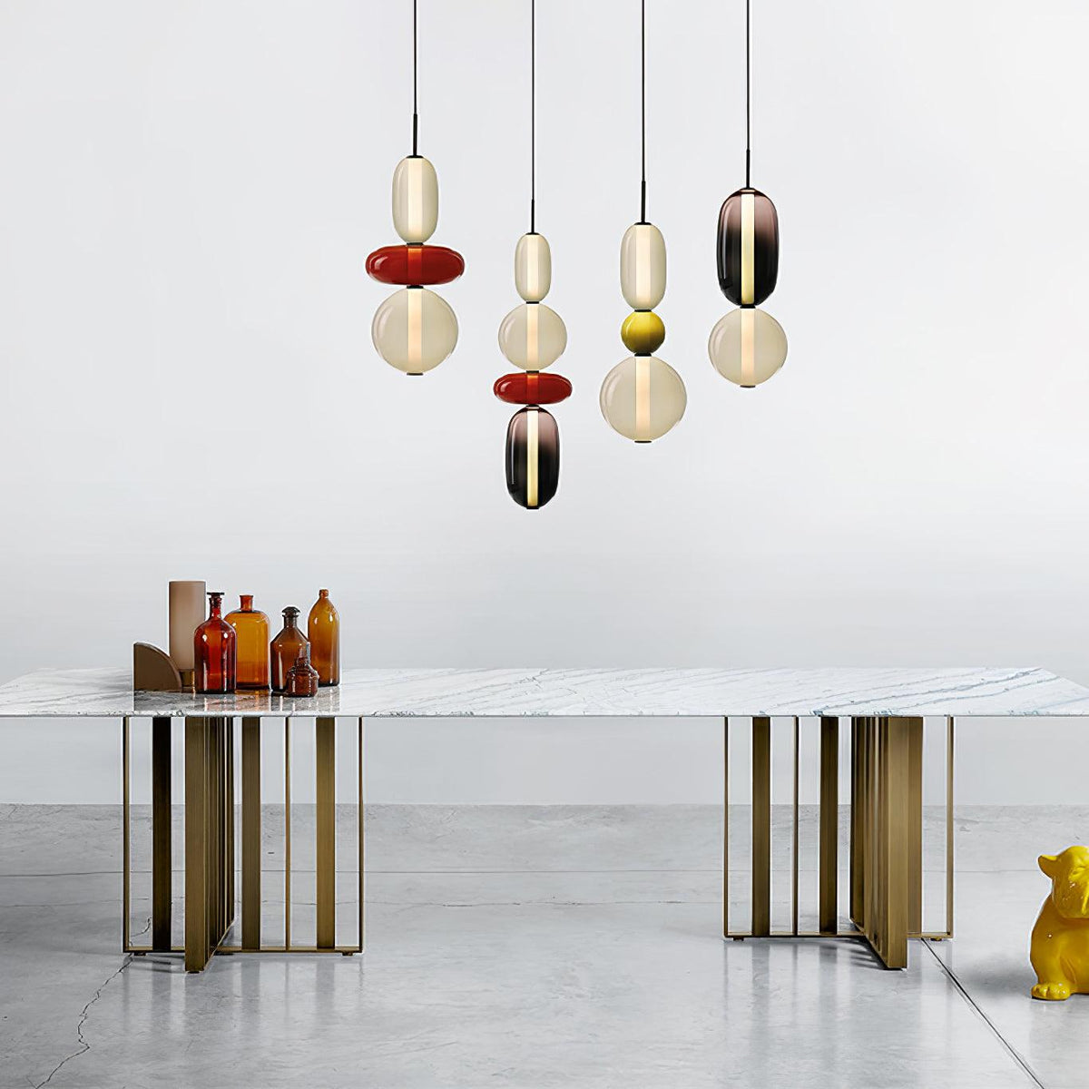 Handblown Glass Drop Pendant LED 7-inch Multi-Color Chandelier Dimmable Ceiling Light Adjustable for Kitchen Island Dining Table Living Room
